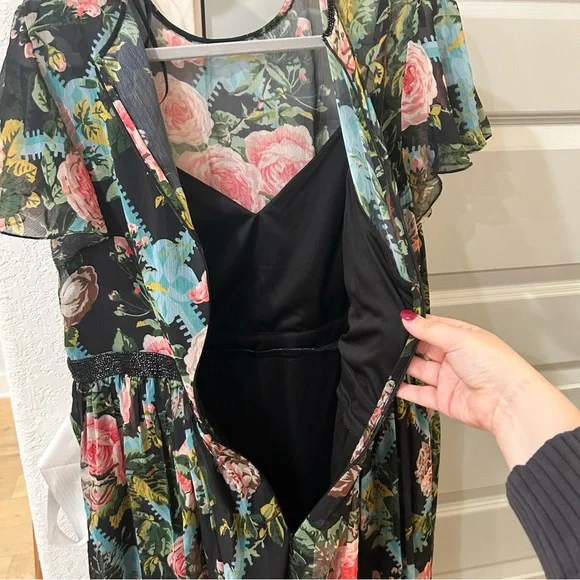 NWT Mac Duggal 9149 Chiffon A Line Midi Dress Floral